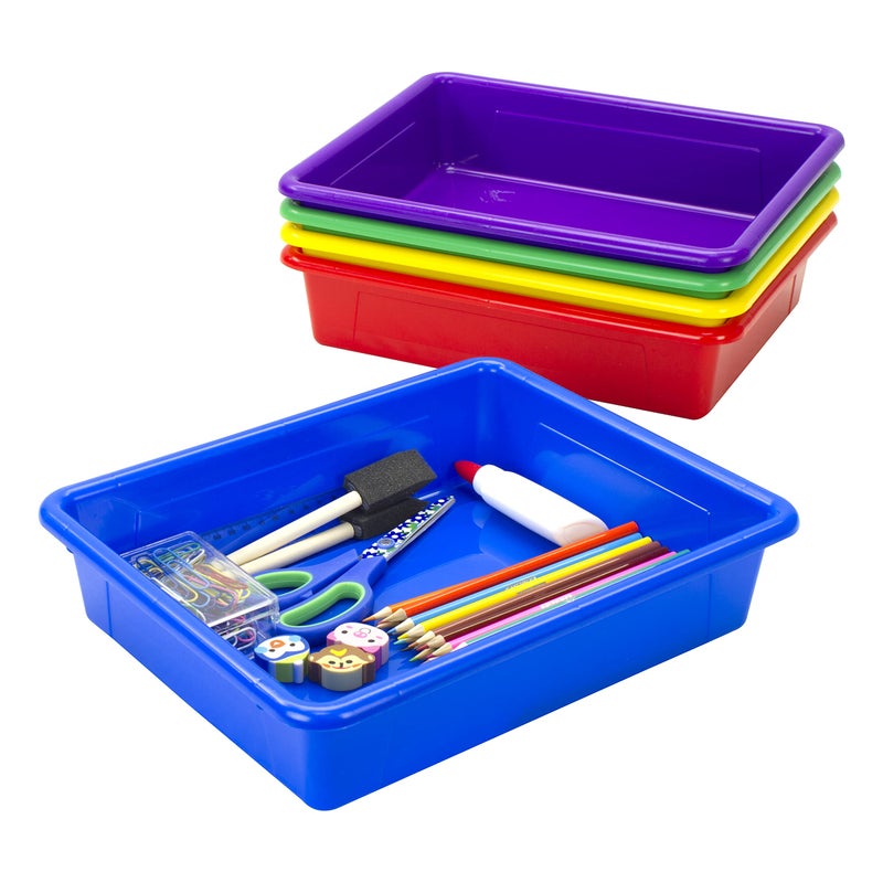 Storex Letter Size Flat Storage Tray - Organizer Bin for Classroom, Office and Home, Assorted Colors, 5-Pack (62514A05C) - Image 1